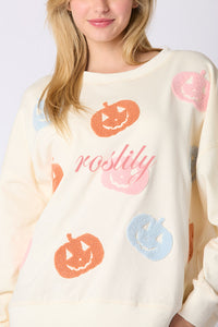 Halloween Colorful Pumpkin Embroidered Loose Casual Sweatshirt