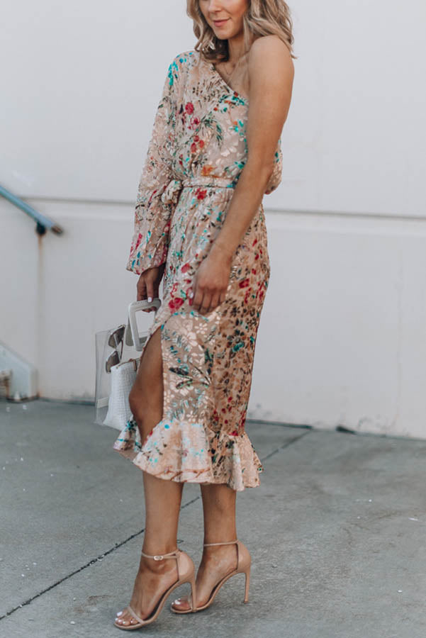 Spring Has Sprung Floral Print One Shoulder Dress