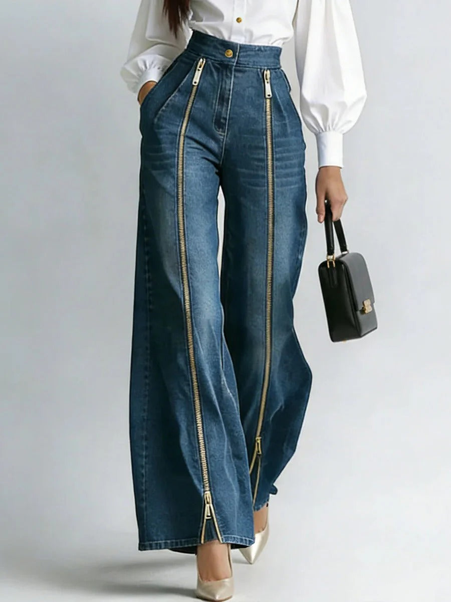 High-waisted Loose-fitting Wide-leg Jeans