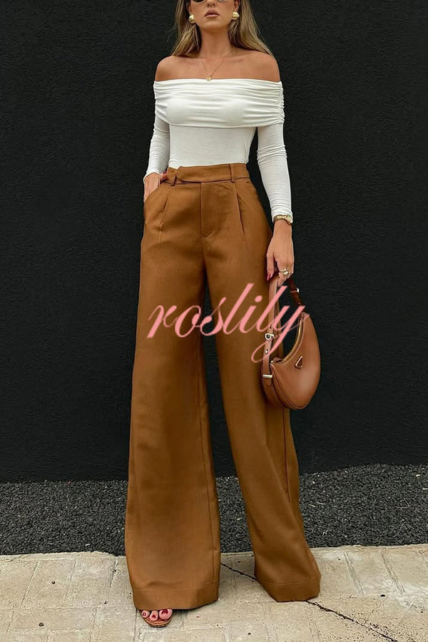 Solid Color Casual Pocket Loose Wide-leg Pants