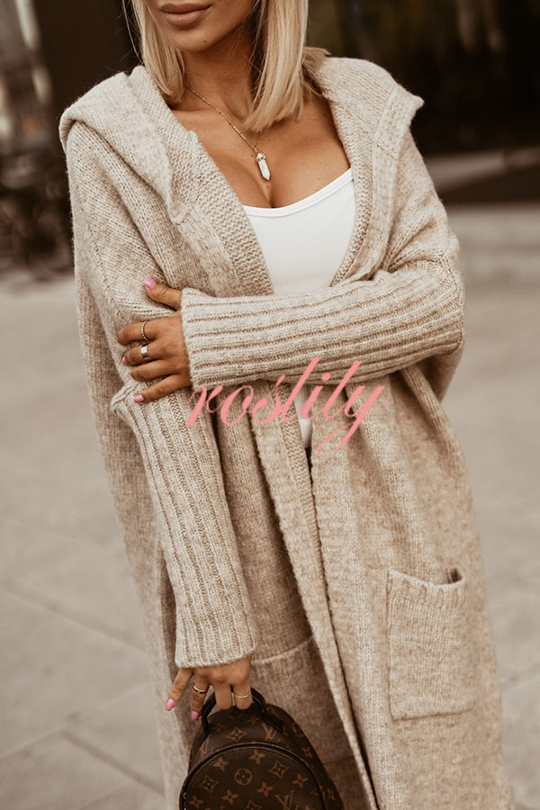 Fashionable Hooded Loose Long Letter Knitted Jacket