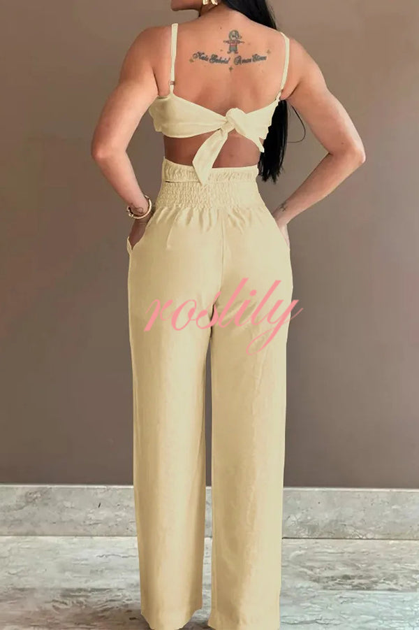 Three-dimensional Flower Accessories Hollow Pocket Jumpsuit