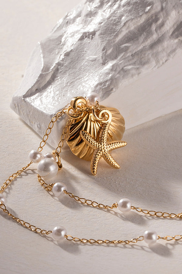 Ocean Series Pearl Accessories Starfish and Conch Shell Necklace