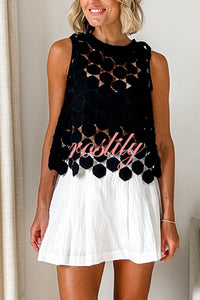 Casie See Through Circle Embroidery Round Neck Sleeveless Tank