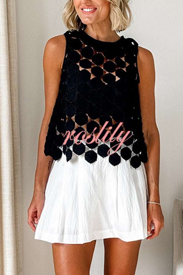 Casie See Through Circle Embroidery Round Neck Sleeveless Tank