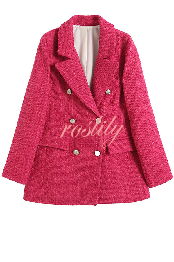 Arlo Tweed Textured Fabric Metal Buckle Pocket Lapel Relaxed Blazer