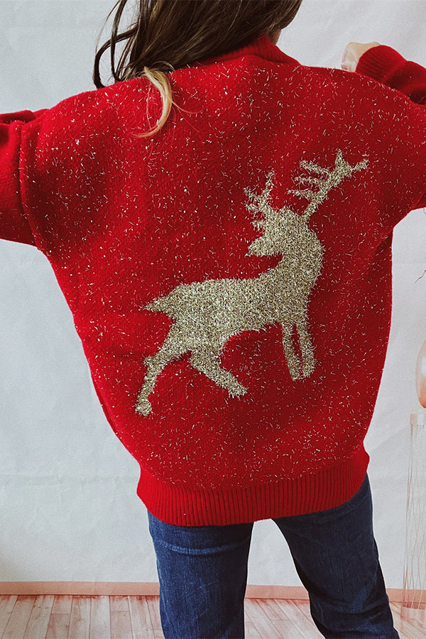 Christmas Pattern Knitted Crew Neck Long Sleeved Sweate