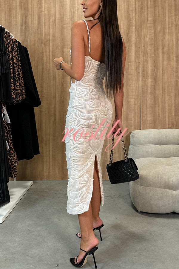 Own It Pearl Sequin Embellished Sexy Backless Cutout Strap Maxi Dress