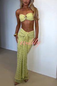 Fashion Metal Shell Embellished Sexy Bandeau and Elastic Tie Maxi Skirt Set