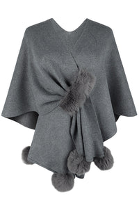 Solid Color Fur Ball Casual Knitted Shawl Cardigan