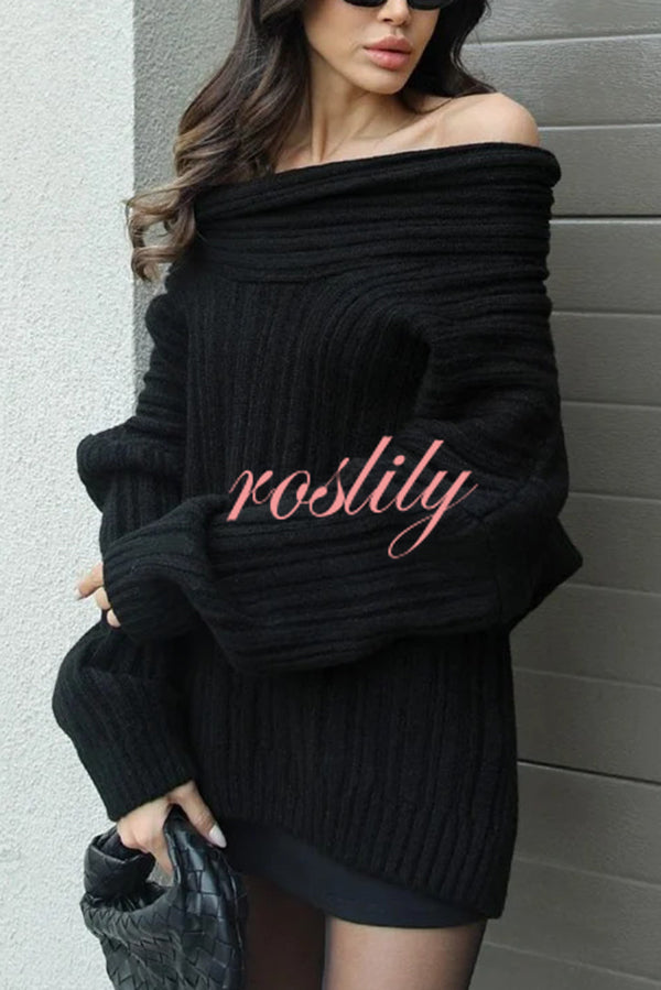 Fashionable Irregular Collar Loose Casual Knitted Sweater