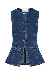 Abel Denim Button Up Princess Seams Pocket Vest Top