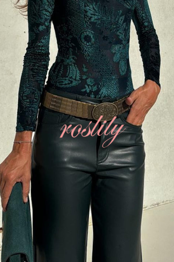 Stylish Faux Leather Pocketed Straight Stretch Pants