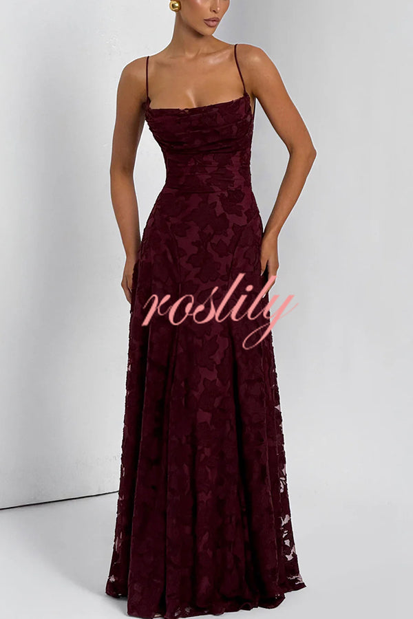 Francis Floral Burnout Jersey Fabric Cowl Neck Back Lace-up Maxi Dress