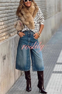 Terminally Stylish Denim Pocket Wide Leg Bermudas Jeans