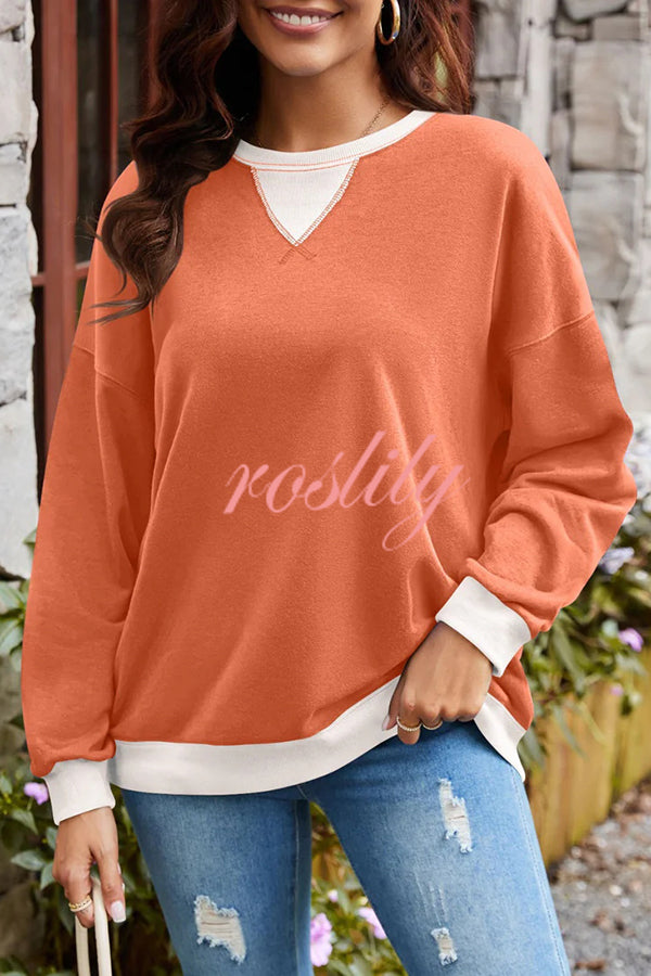 Fashionable Contrasting Color Loose Long-sleeved Casual Sweatshirt