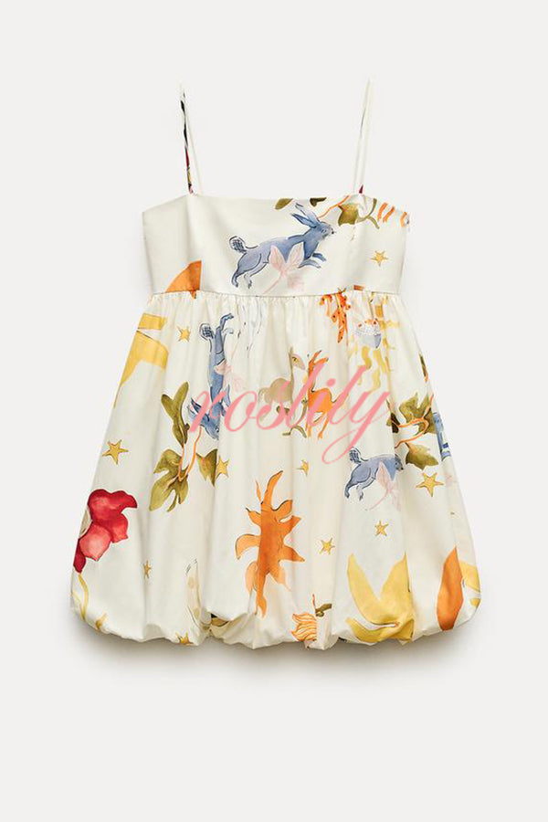 Amayah Unique Print Cloud-shaped Hem Babydoll Slip Mini Dress