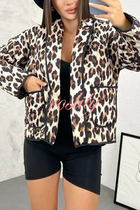 Leopard Print Loose Lapel Pocket Jacket