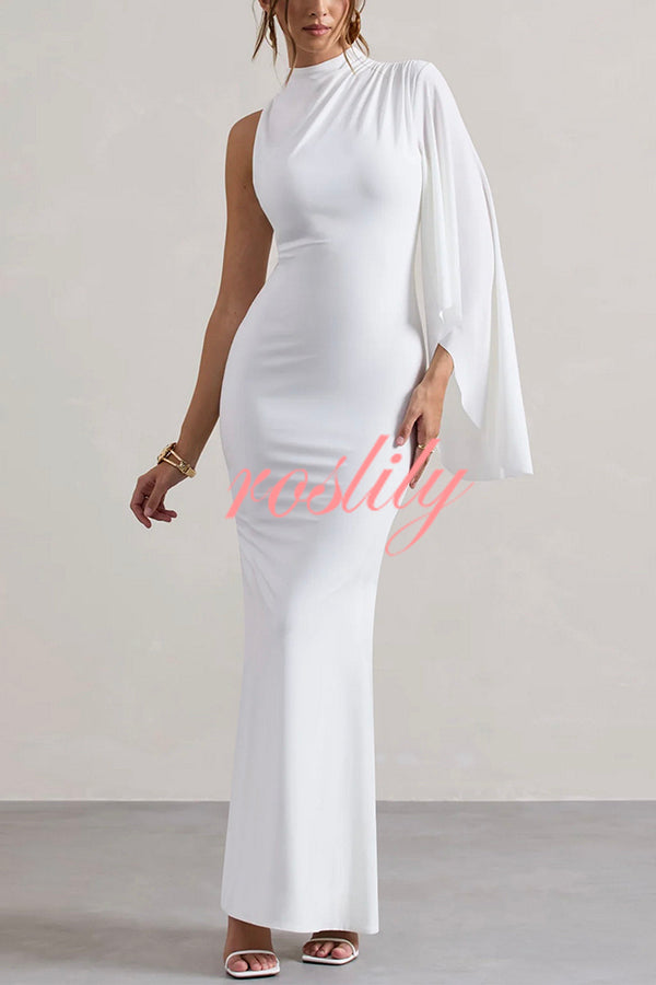 Ready When You Are High Neck One Ruffle Sleeve Maxi Dress