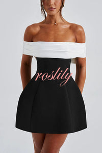 Sexy Contrast Off-the-shoulder Bow-embellished Mini Dress