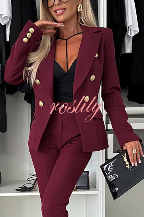 Feeling of Confidence Metal Button Long Sleeve Lapel Blazer