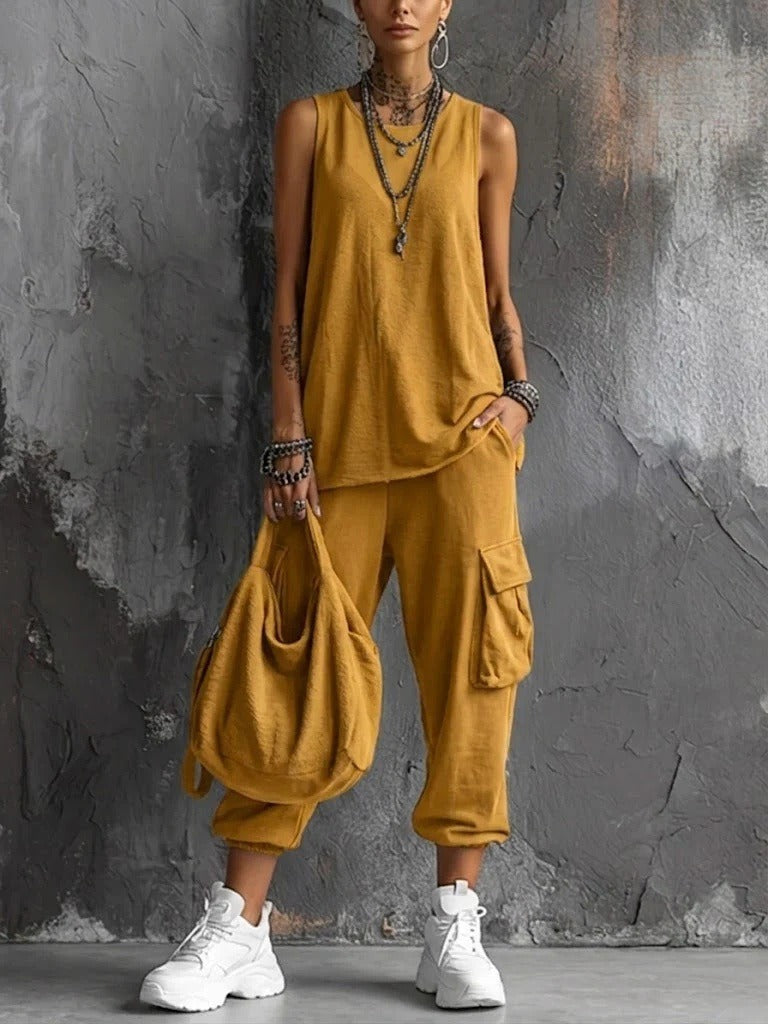 Street-style Loungewear Cargo Two-Piece Set