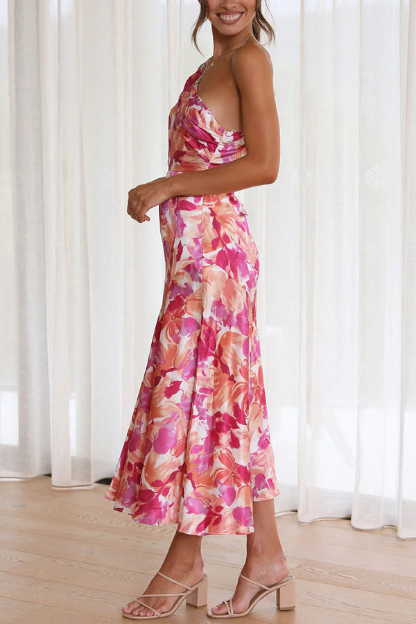 Buy Myself Flowers Floral One Shoulder Midi Dress