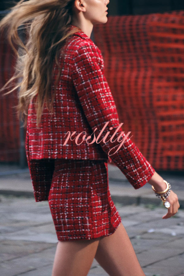 Tweed Plaid Textured Long-sleeved Casual Pocket Jacket