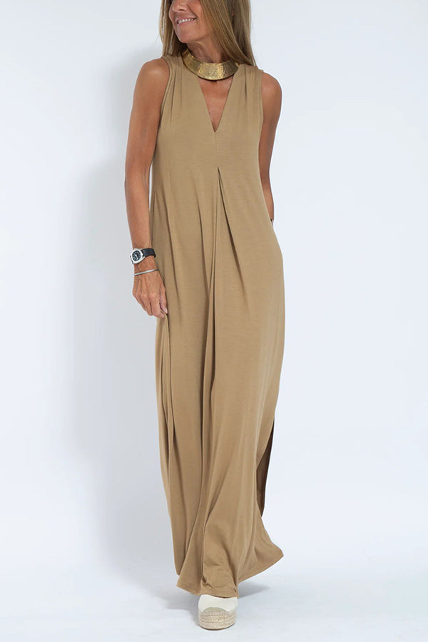 Elegant Is Eternal Knit Solid Color Sleeveless Slit Maxi Dress