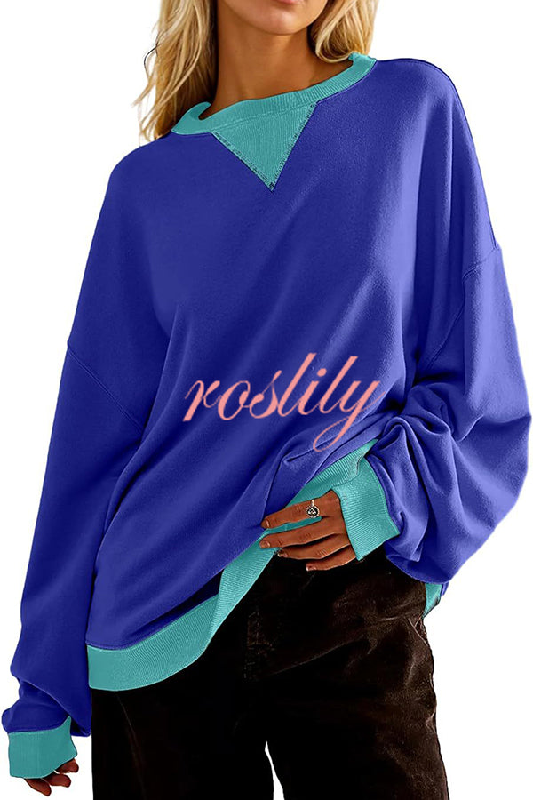 Fashionable Contrasting Color Loose Long-sleeved Casual Sweatshirt