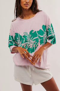 Floral Print Loose Round Neck Short Sleeve T-shirt