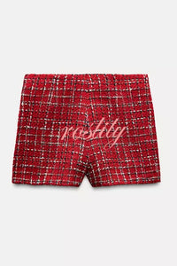 Fashionable Tweed Plaid Texture Casual Mini Skirt