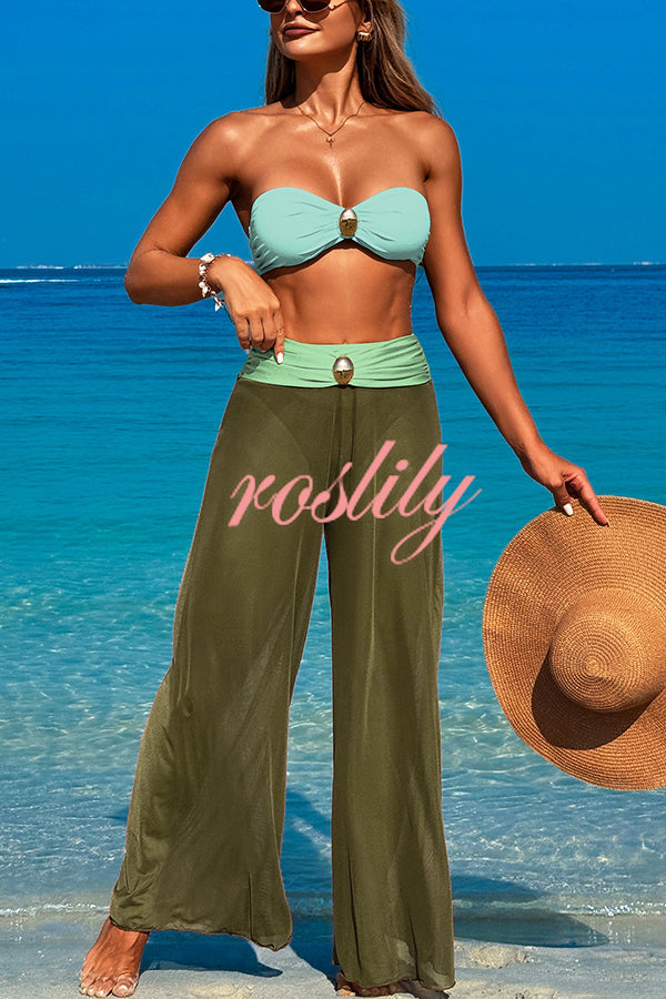 Solid Color Loose Metal Buckle Beach Pants