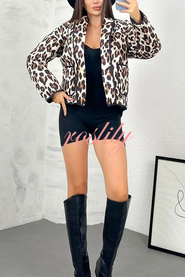 Leopard Print Loose Lapel Pocket Jacket