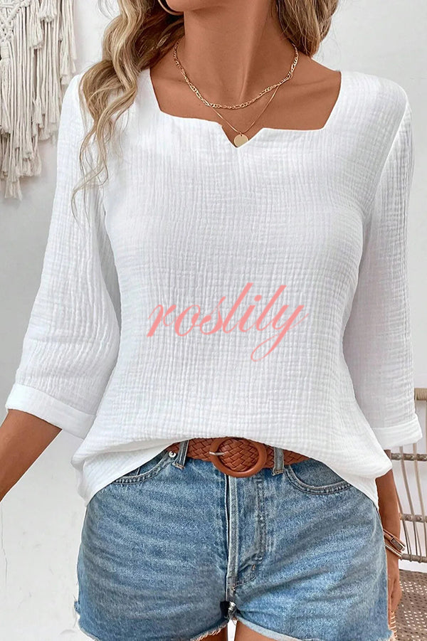 Simple Casual V-neck Mid-length Sleeve Loose Top