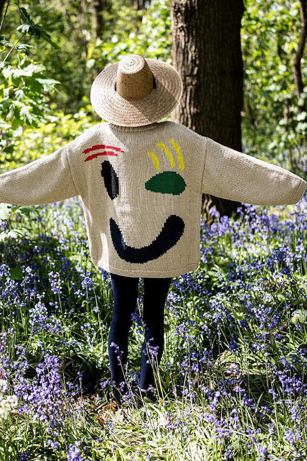 Feel Good Knit Colorful Smiley Face Loose Pullover Sweater