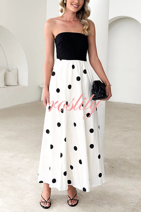 Polka Dot Print Off-shoulder Contrast Color Maxi Dress