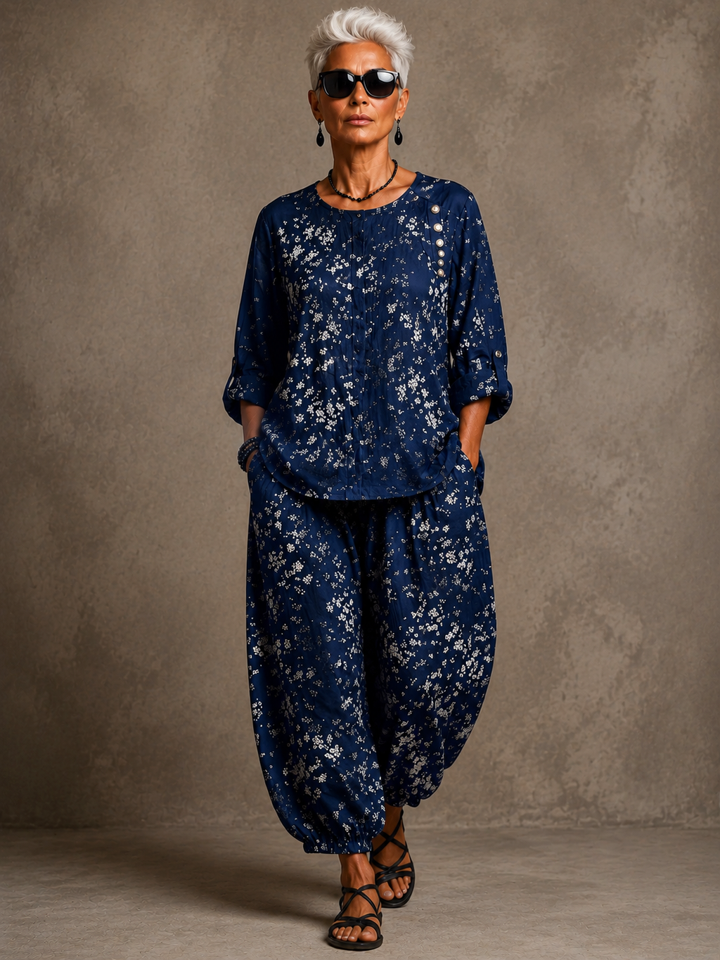 Midnight Blossom Linen Set