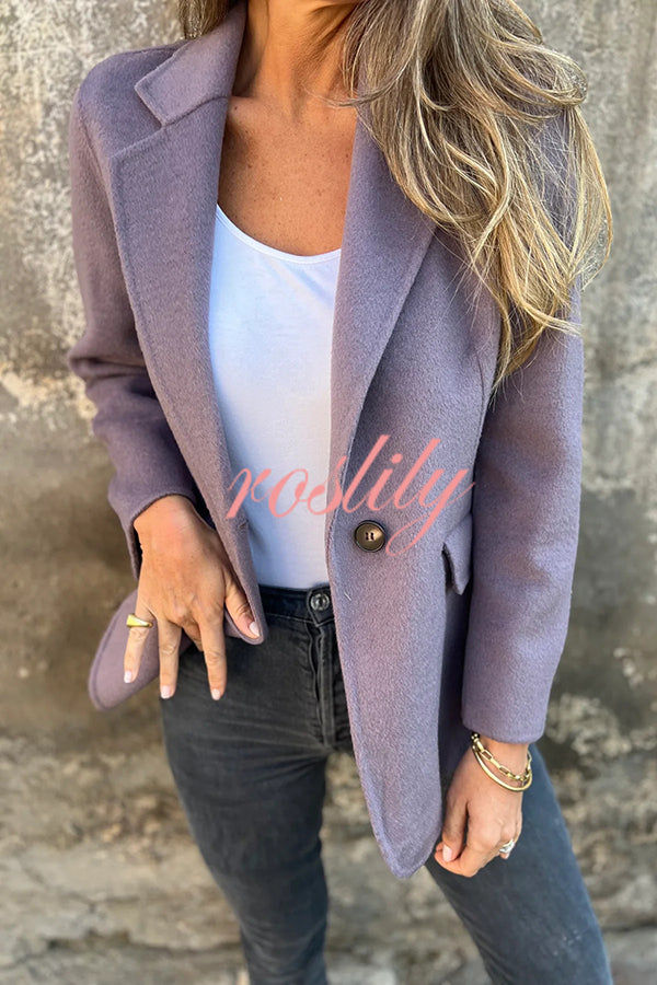 Daytime Perfection Faux Wool Lapel Button Relaxed Blazer