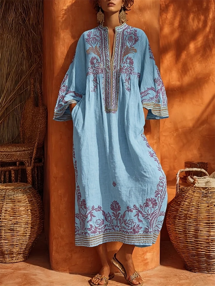 Bohemian Floral Print Vintage Dress