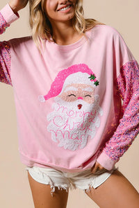 Christmas Casual Loose Round Neck Sequined Sleeve Sweatshirt