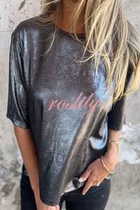 Metallic Solid Color Round Neck Short-sleeved Loose T-shirt