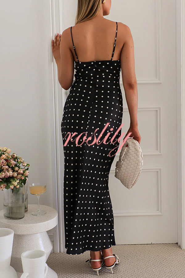 Polka Dot Print Sleeveless Patchwork Lace-up Midi Dress