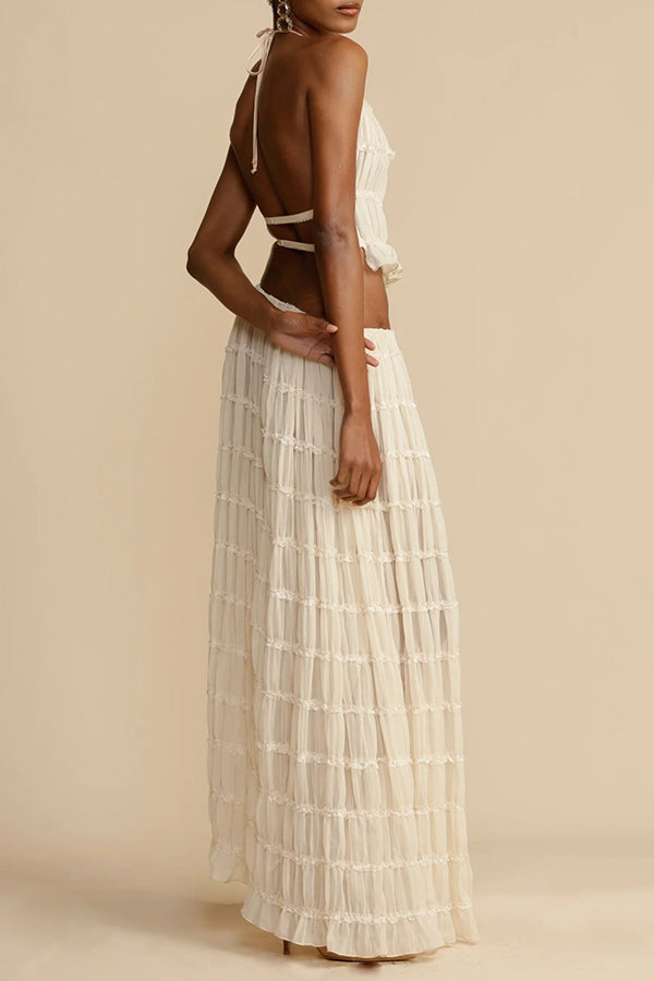 Versatility and Vintage Charm Pleated Drawstring Waist Tiered Maxi Skirt