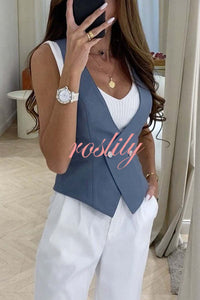 Stylish and Versatile Faux Leather Button Up V-neck Vest Top