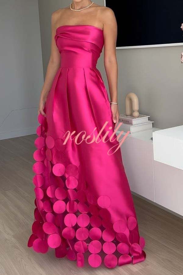 Luxurious Poise Satin Spliced mesh Polka-dot Fabric Off Shoulder Formal Maxi Dress