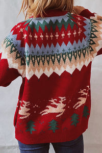 Christmas Pattern Knitted Crew Neck Long Sleeved Sweater