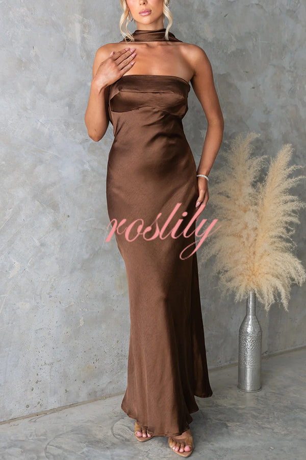 Satin Elegant Off-the-shoulder Backless Maxi Dress