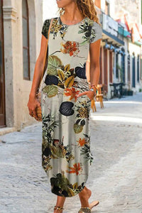 Ada Ethnic Floral Pocketed Daily /vacation Stretch Midi Dress