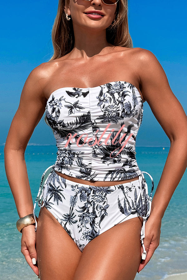 Unique Print High Waist Tie-Stretch Two-Piece Bikini Swimsuit